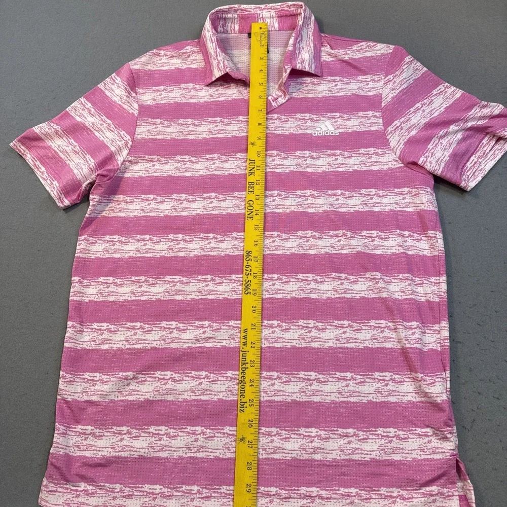 Adidas GOLF Polo Shirt Mens MEDIUM PINK STRIPE VENTED AIRFLOW Performance